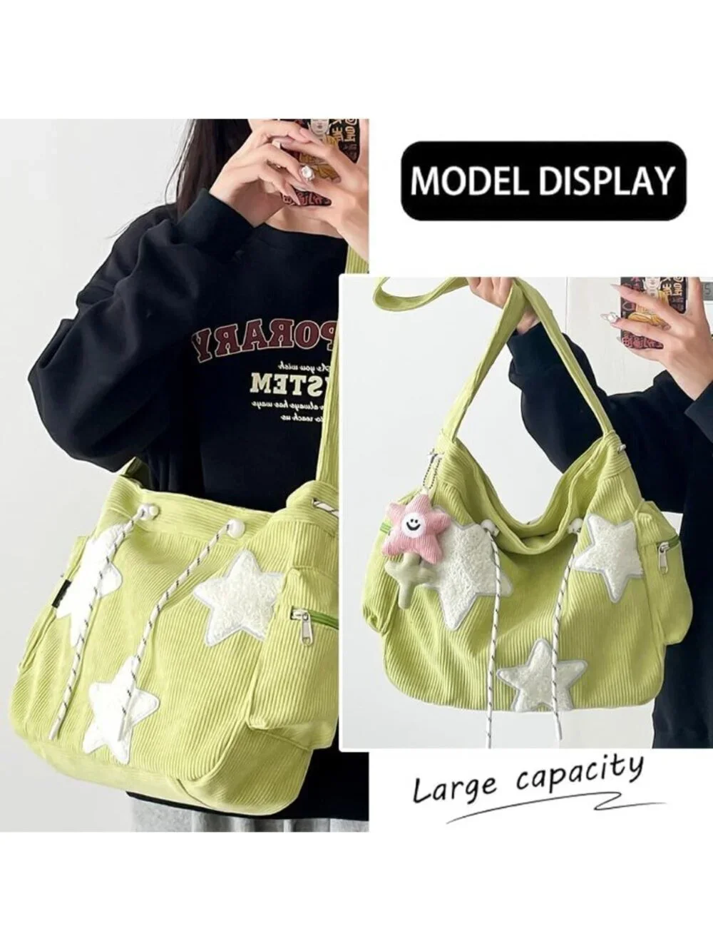 Women's Green Multiple Pockets Zipper Aesthetic Hobo Bag Crossbody Handbag